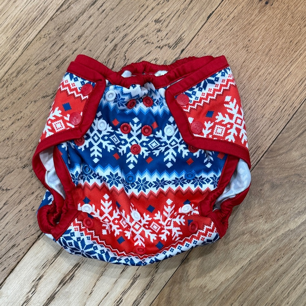 Rumparooz Nordic Red and Blue Snowflake Patterned One Size Diaper Cover